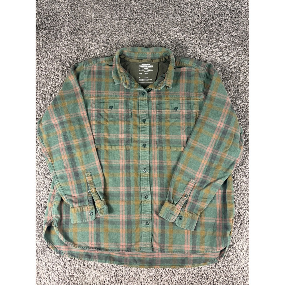 REI Co-op Womens XXL Green Pink Plaid Cotton Flannel Button Up Shirt Long Sleeve